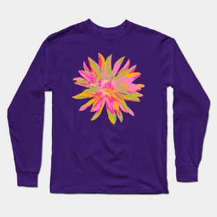 DAHLIA BURSTS Abstract Blooming Floral Summer Bright Flowers - Fuchsia Pink Yellow Lime Green on Violet Purple - UnBlink Studio by Jackie Tahara Long Sleeve T-Shirt